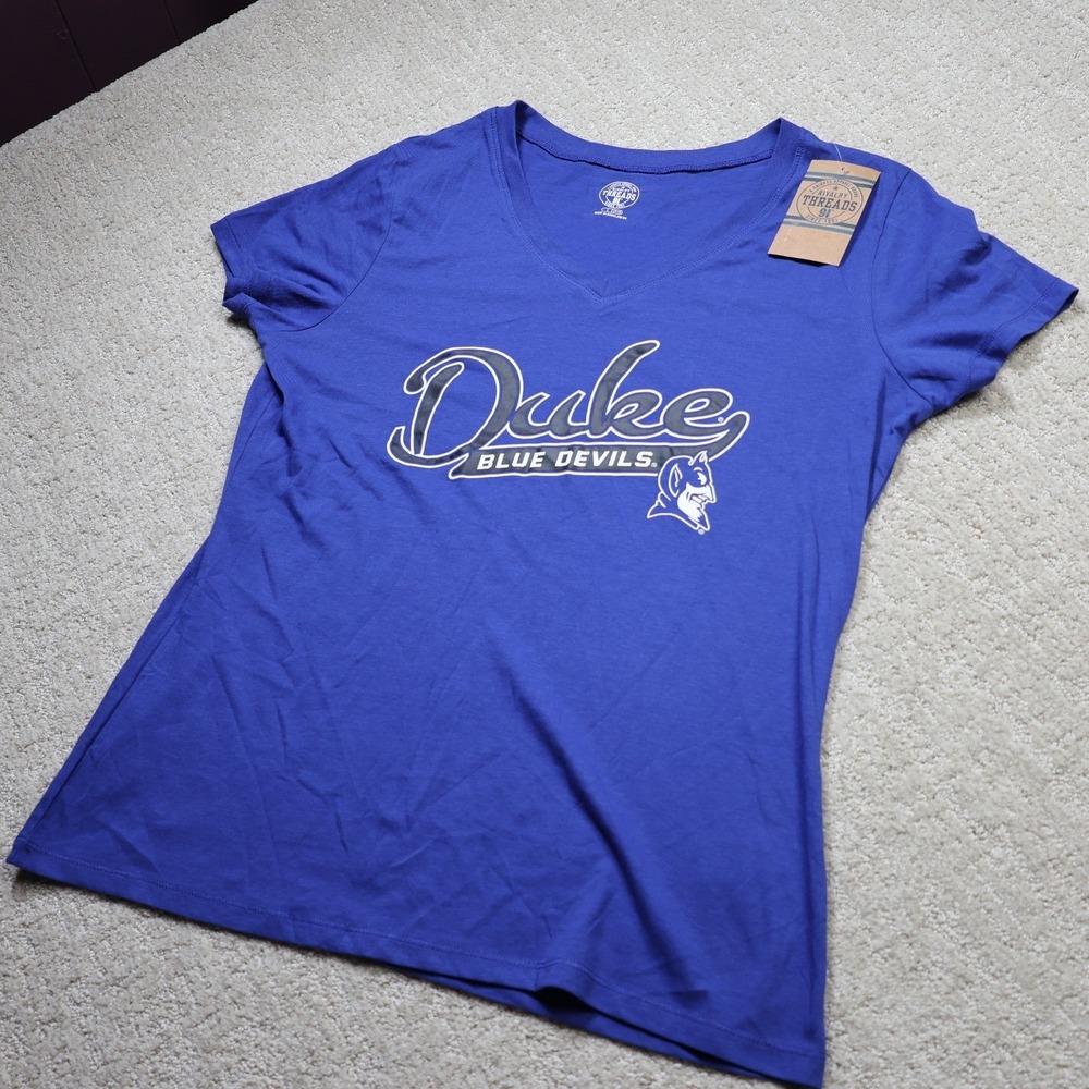 Rivalry Threads Duke Blue Devils V-Neck Graphic T-Shirt Blue Women L 12/14
